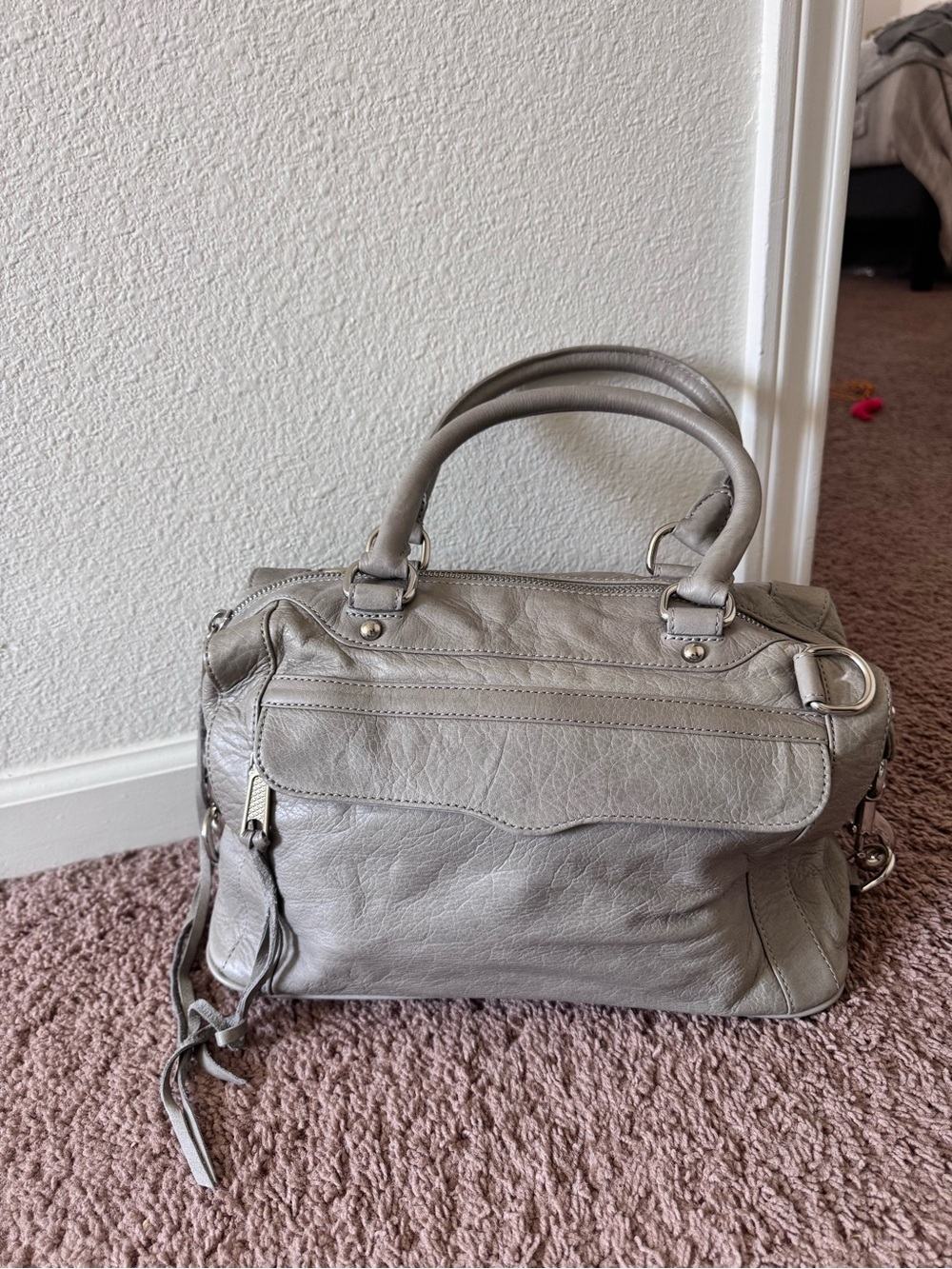 Rebecca Minkoff MAB Light Gray Leather Satchel Y2K